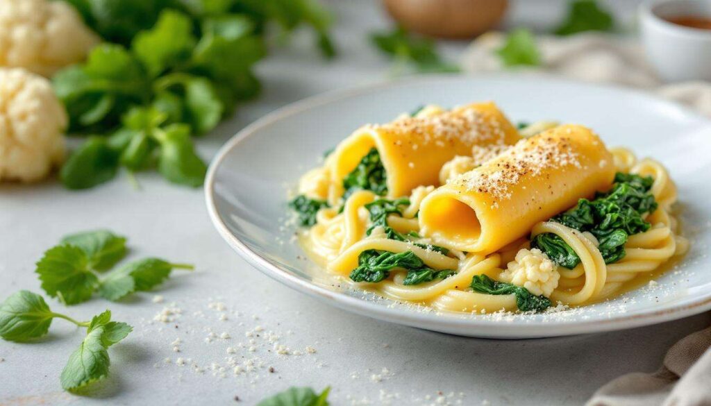 Mezzi cannelloni spinaci e cavolfiore in besciamella alla crescenza